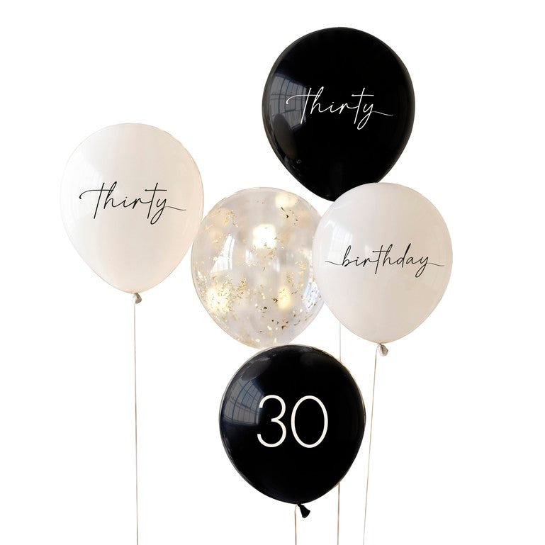 Black, Nude, Cream and Champagne Gold 30th Birthday Party Balloon Bundle