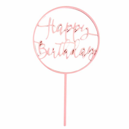 Pastel Pink Acrylic Happy Birthday Circle Cake Topper