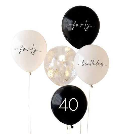 Black, Nude, Cream and Champagne Gold 40th Birthday Party Balloon Bundle