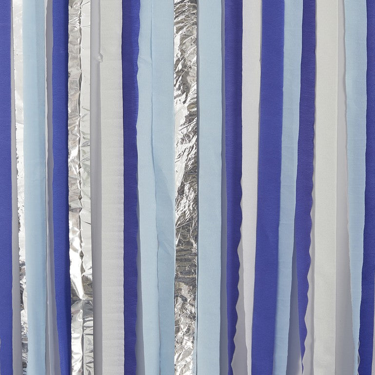 Blue + Silver Party Streamers Backdrop