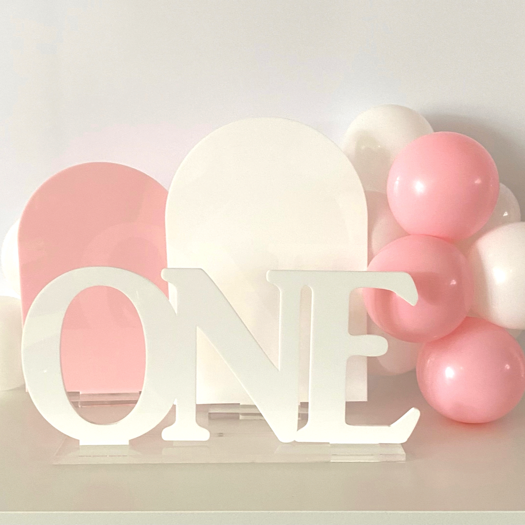 Acrylic 'ONE' Sign with Clear Base