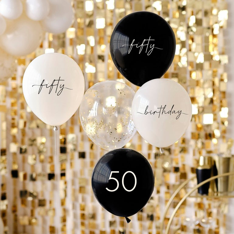 Black, Nude, Cream and Champagne Gold 50th Birthday Party Balloon Bundle