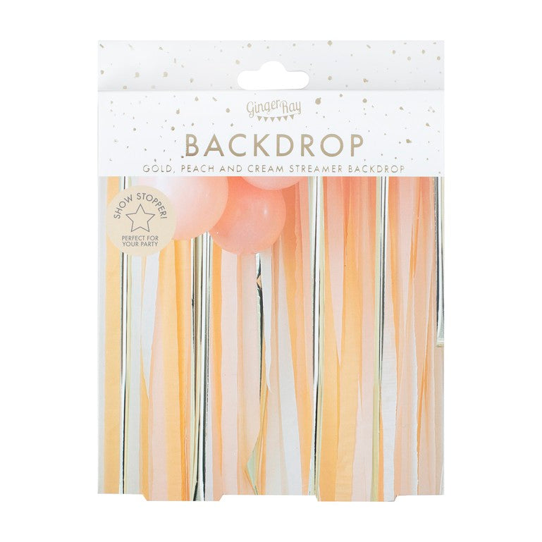 Peach + Gold Party Streamers Backdrop