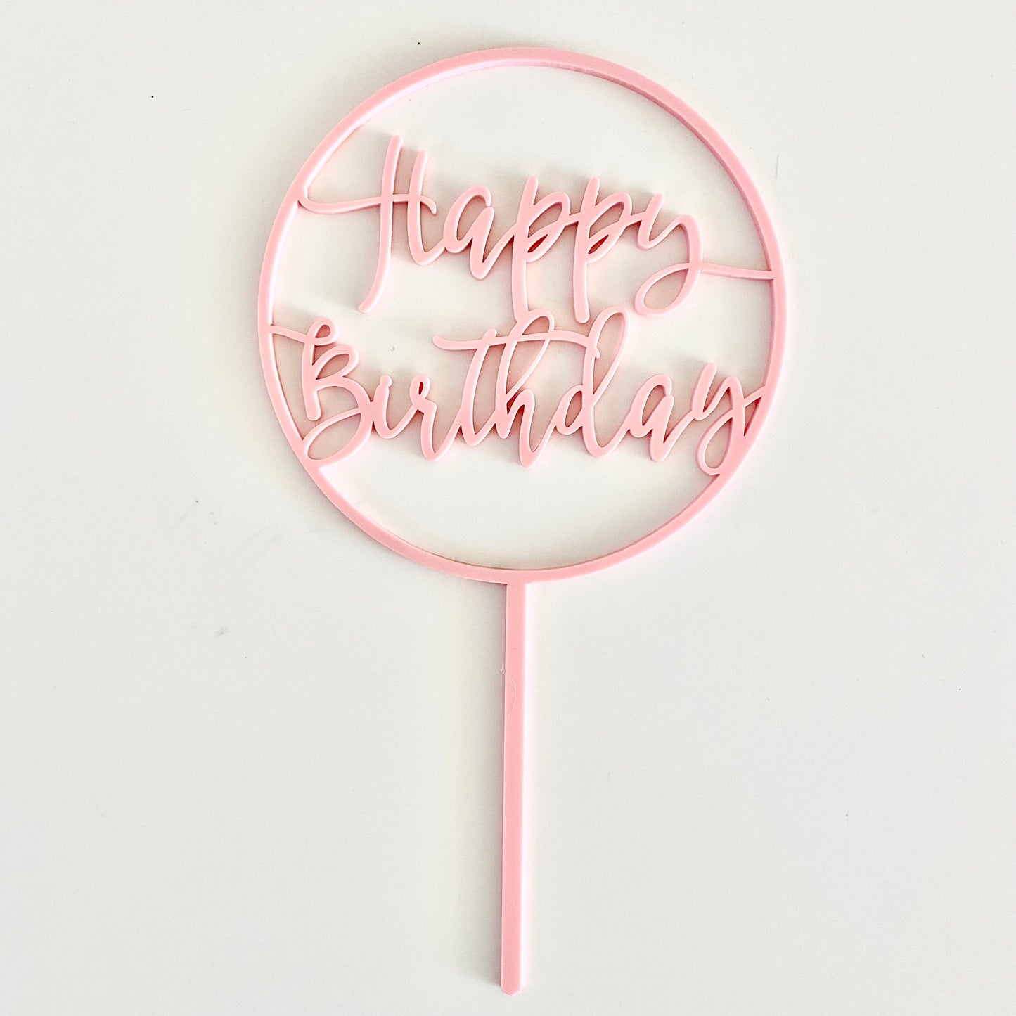 Pastel Pink Acrylic Happy Birthday Circle Cake Topper