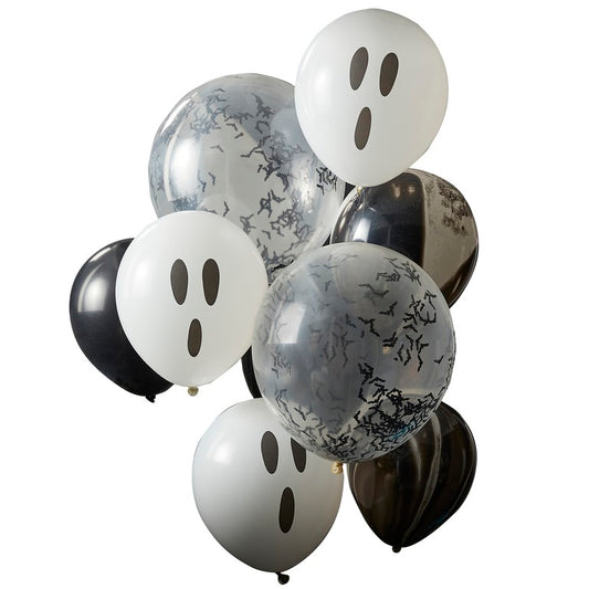 Ghosts, Confetti Bats and Black Marble Halloween Balloon Bundle