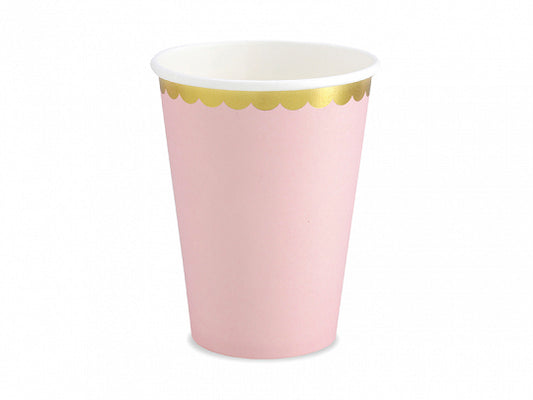 Light Pink Gold Rimmed Paper Cups - Pack of 6