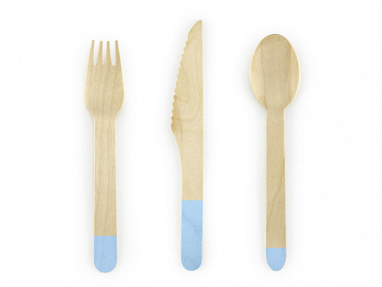 Wooden Cutlery - Light Blue 18pk