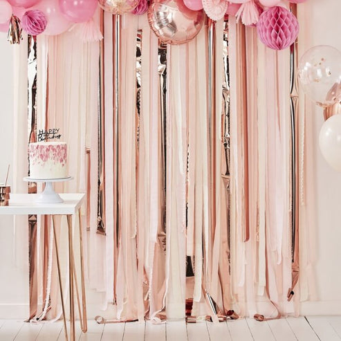 Pink + Rose Gold Party Streamers Backdrop | Online Party Supplies ...