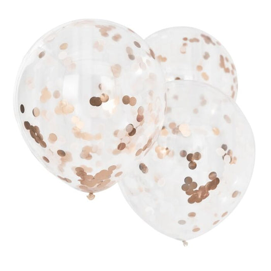 55cm Confetti Filled Balloons 3pk - Rose Gold + Blush