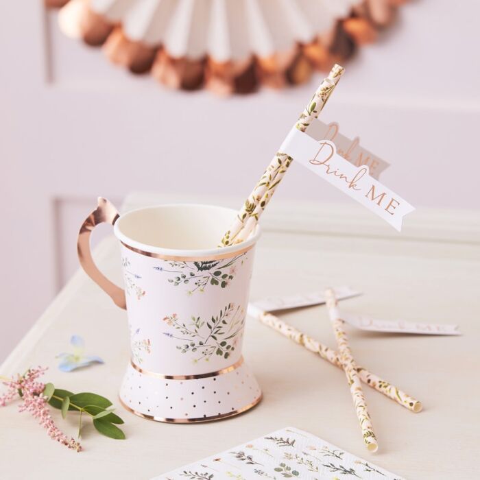 Paper Straws + Flags - Floral Tea Party